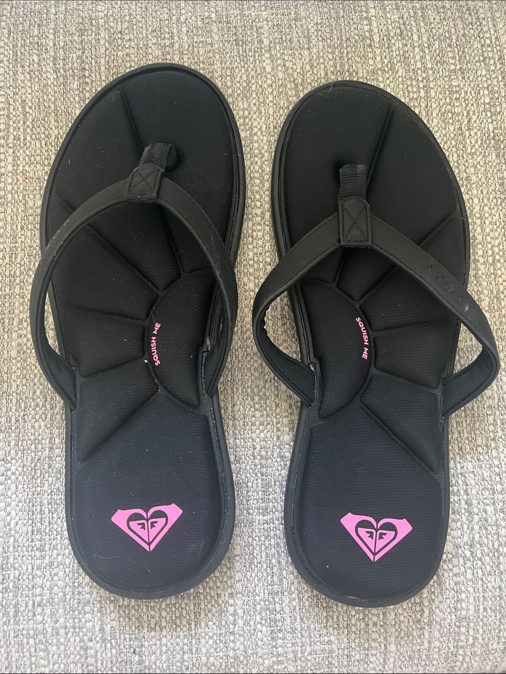 Roxy Black Flip Flop Sandals with Pink Logo